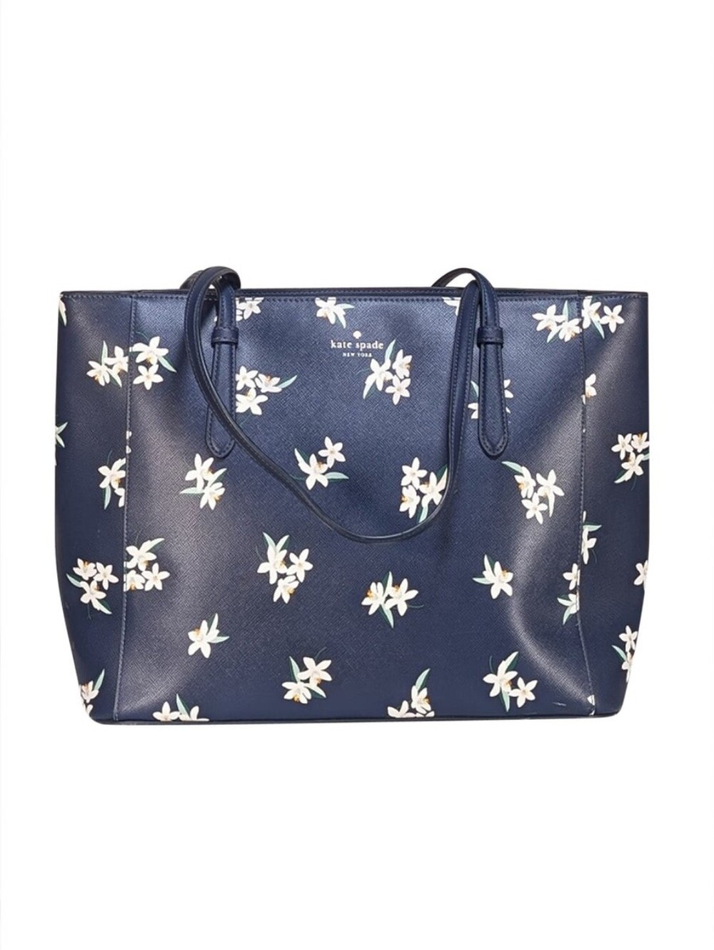 Kate Spade Navy Parisian Orange Blossom Floral Medium Leather Tote NWT